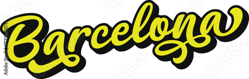 Barcelona retro groovy 3D script lettering with bold black shadow sticker