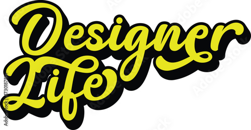 Designer Life retro groovy 3D script lettering with bold black shadow sticker