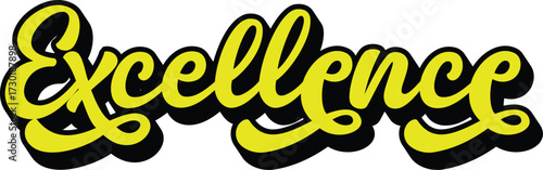 Excellence retro groovy 3D script lettering with bold black shadow sticker