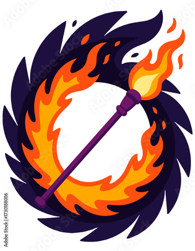 Burning Torch Fire Circle Mage Staff Emblem