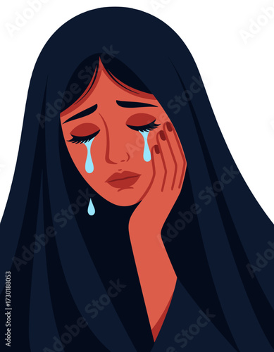 Crying Sad Woman Tearful Face Emotional Distress Concept Mourning Character