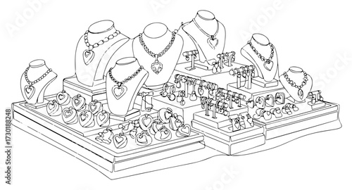 Luxury Jewelry Store Display with Necklaces Rings and Earrings