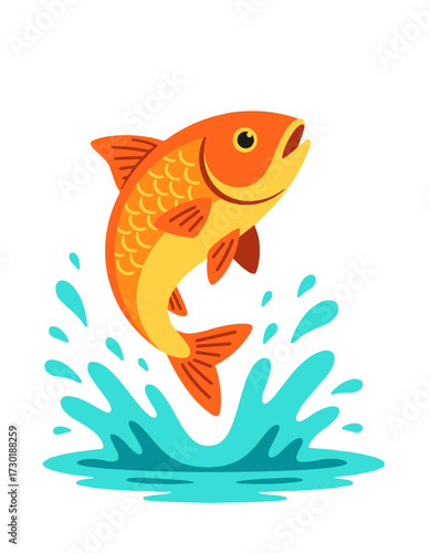 Jumping Orange Fish Water Splash Cartoon