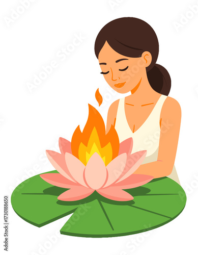 Woman Meditating Lotus Yoga Fire Element Spiritual Practice Mindfulness