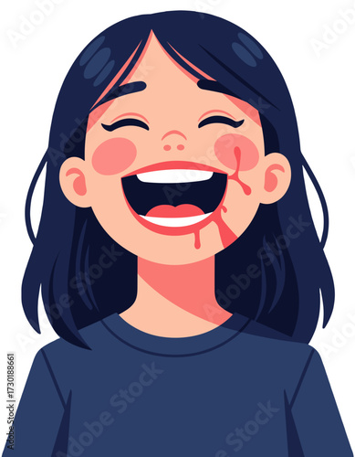 Joyful Woman Laughing Mouth Wide Open Blood Graphic