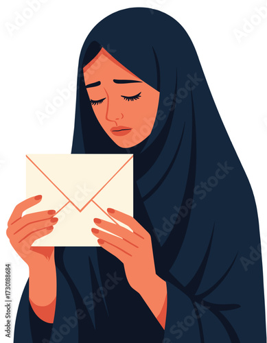 Sad Arab Woman Hijab Holding Envelope Message Bad News Rejection