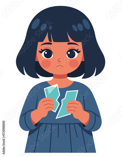 Little Girl Holding Broken Glass Heart Sad Child Concept