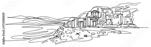 Ancient Rock City of Petra Jordan in a Single Line Drawing
