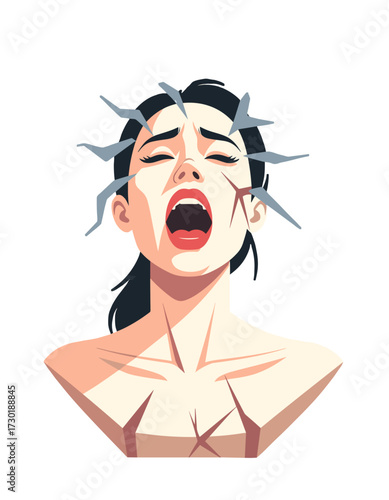 Screaming Woman Emotional Pain Broken Face Mental Anguish Concept