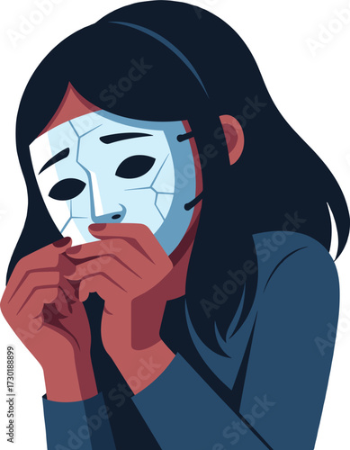 Depressed Woman Mask Psychological Problem Mental Health Concept