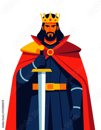 Medieval King Character Portrait Sword Crown Cape Renaissance Ruler