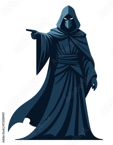 Mysterious Figure Dark Robed Pointing Sinister Character Grim Reaper