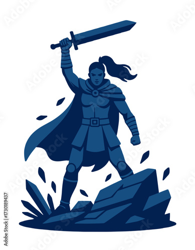 Warrior Woman Sword Pose Strong Heroine Character Logo Esport Mascot