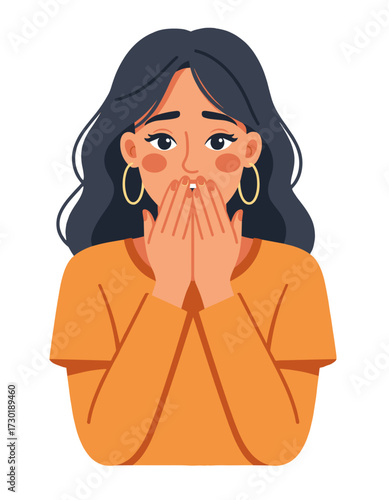 Scared Woman Shocked Expression Face Covering Mouth Surprise Reaction