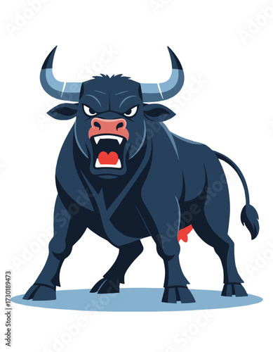 Aggressive Bull Mascot Cartoon Character Dark Blue Angry Ox