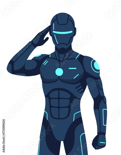 Futuristic Robot Soldier Saluting Military AI Concept Cybernetic Warrior