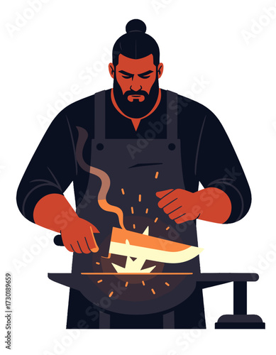 Blacksmith Forging Knife Anvil Fire Sparks Forge Worker Artisan Craft