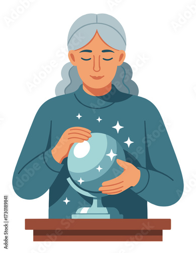 Fortune Teller Glimpsing Future Psychic Prediction Magical Crystal Ball Woman