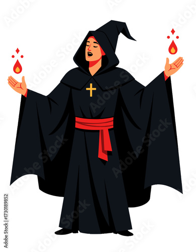 Female Mage Casting Spell Sorceress Magic Character Illustration