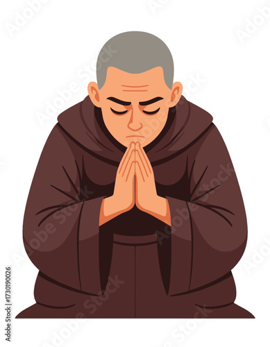 Monk Meditating Figure Prayer Concept Spiritual Practice