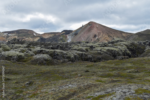View of the mountain from an extinct lava field, colorful mountains, landscape