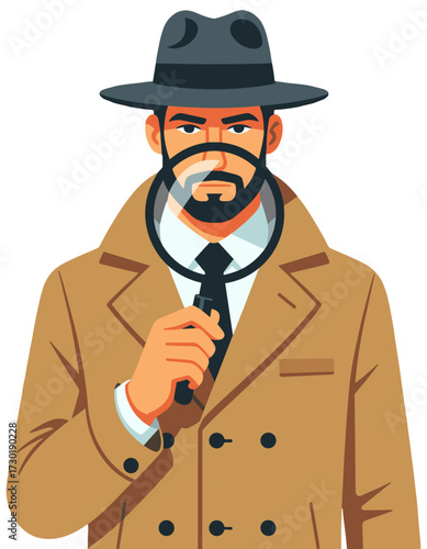 Male Detective Magnifying Glass Man Investigation Character Concept