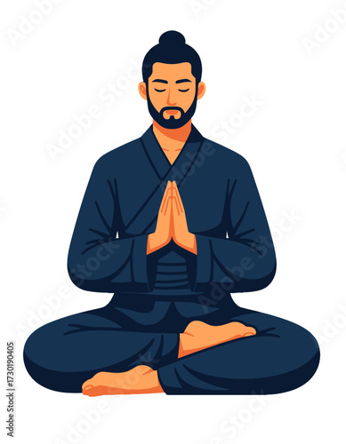 Man Meditating Yoga Practice Serene Harmony Spiritual Wellness Calm Buddhist
