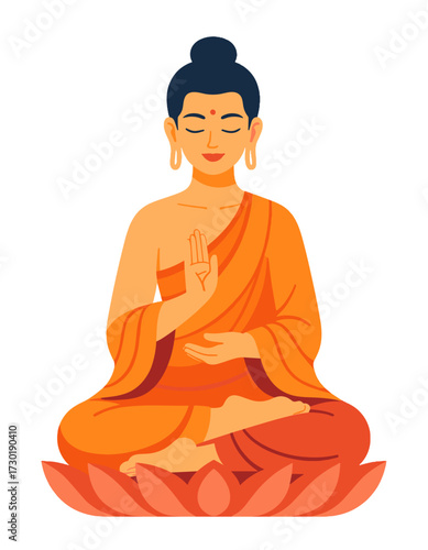 Buddha Lotus Pose Meditation Flat Illustration Spirituality Symbol