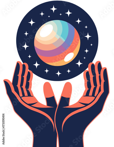 Hands Holding Rainbow Celestial Sphere Bright Stars