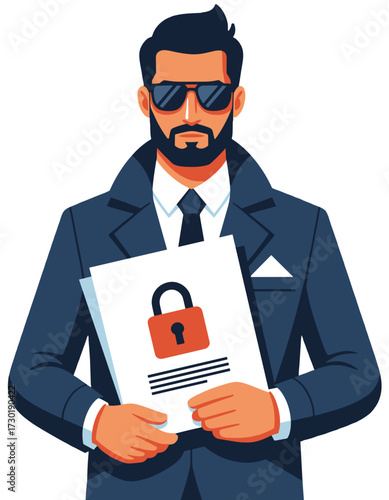 Businessman Data Security Information Protection Document Padlock