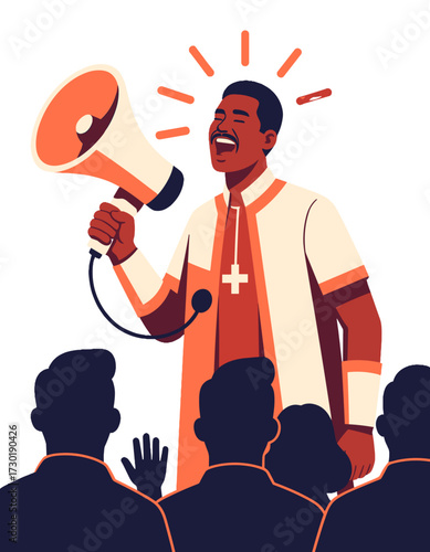 Man Megaphone Audience Public Speaking Preacher Evangelist Church Leader Preaching Event
