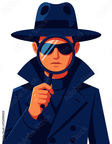 Secret Agent Detective Hat Magnifying Glass Illustration Mysterious Corporate Espionage