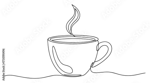 Single Continuous Line Drawing of a Hot Cup of Coffee or Tea