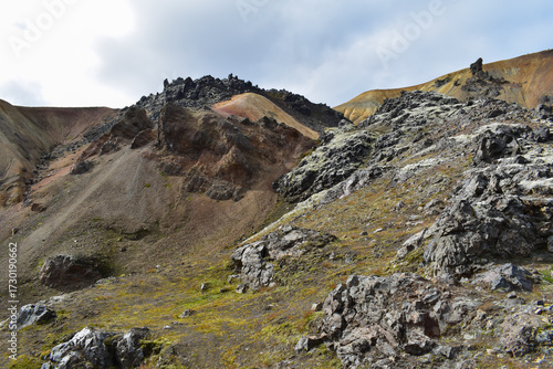 Rocks from volcanic activity, colorful mountains, landscape