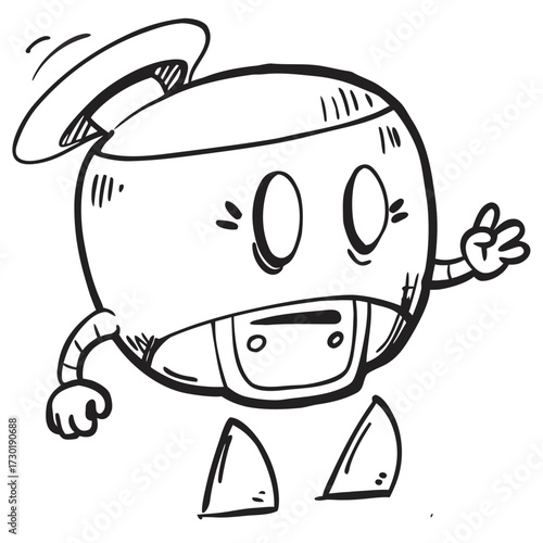 Cute cartoon robot waving with a friendly expression  