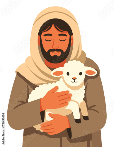 Jesus Christ with Lamb Caring Shepherd Good Character Biblical Scene