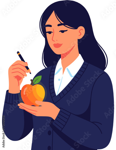 Young Woman Holding Apple Education Student Teacher Concept