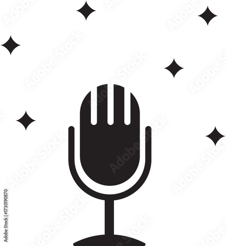 Vintage microphone vector icon with sparkling stars