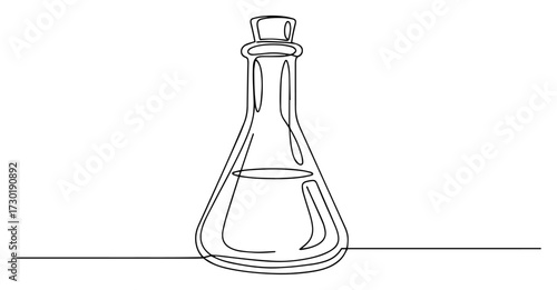 Old Fashioned Glass Bottle with a Cork in a Single Line Drawing