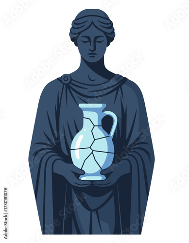 Ancient Statue Holding Broken Pottery Jug Ceramic Art Concept
