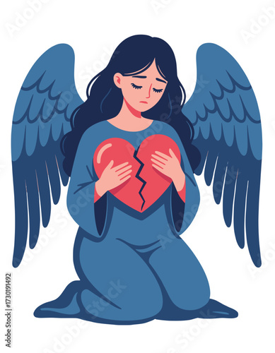Sad Angel Holding Broken Heart Unhappy Love Depression Concept