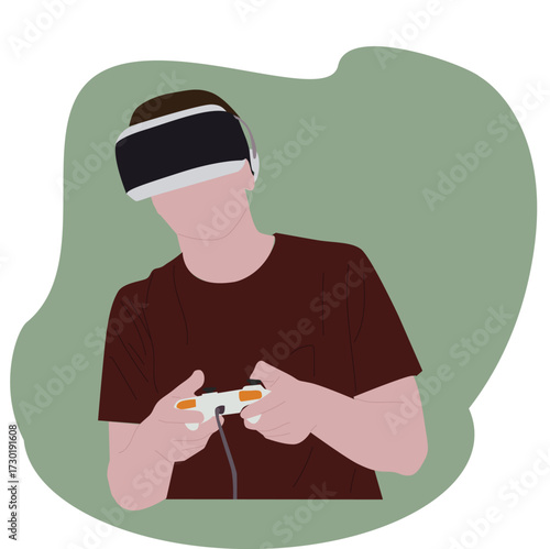 Man wearing virtual reality headset.man playing with virtual glasses