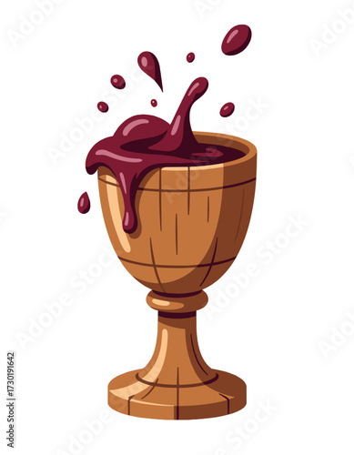 Holy Grail Wine Chalice Splashing Vintage Worship Sacrament Symbol