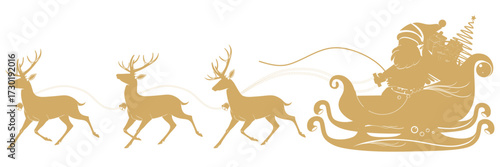 Silhouette santa reindeer sleigh