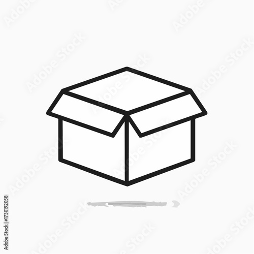 Simple line art illustration of an open cardboard box, perfect for e-commerce, shipping, and storage concepts
