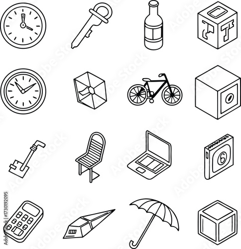 Discover a curated collection of essential everyday objects and modern icons, perfect for design projects, presentations, and conceptual art.