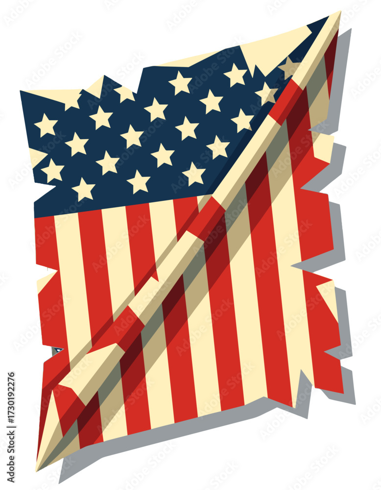 Obraz premium American Flag Paper Airplane Patriotic Travel Emblem Independence Day Motif