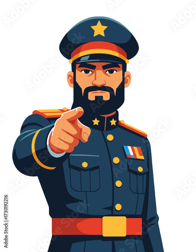 Military Officer Pointing Recruit Finger Recruiting Cartoon Character