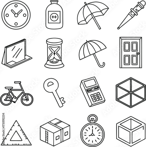 Collection of diverse modern icons representing business, travel, and daily life essentials for professional design projects