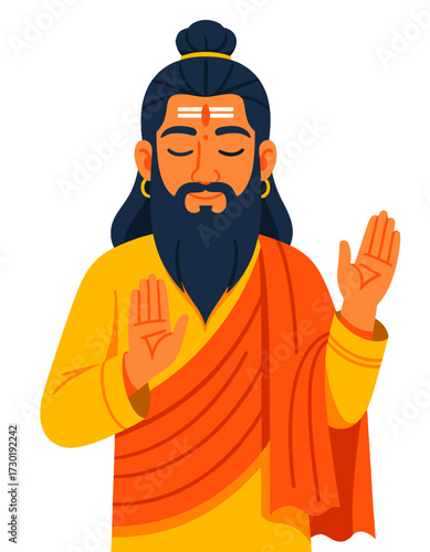 Indian Swami Yogi Monk Meditation Character Guru Blessing